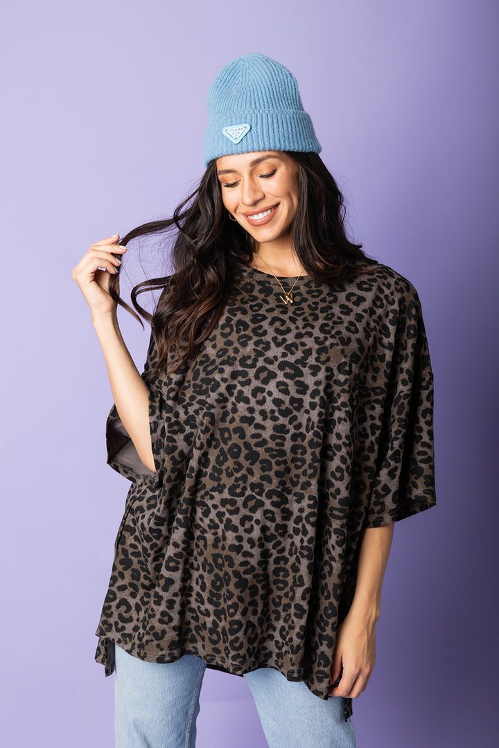 Day Dreamer Grey Leopard Top [S-3X]