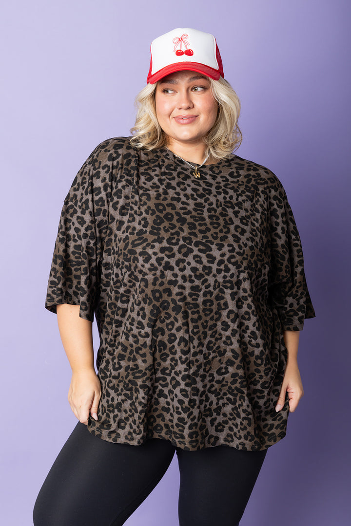 Day Dreamer Grey Leopard Top [S-3X]