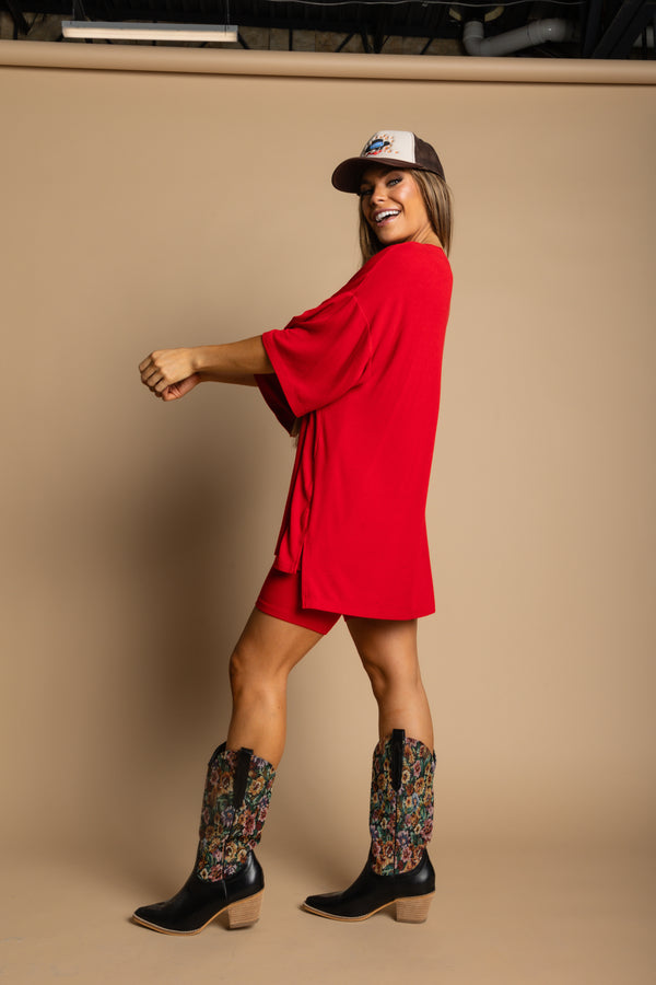Day Dreamer Ribbed Biker Set - Red