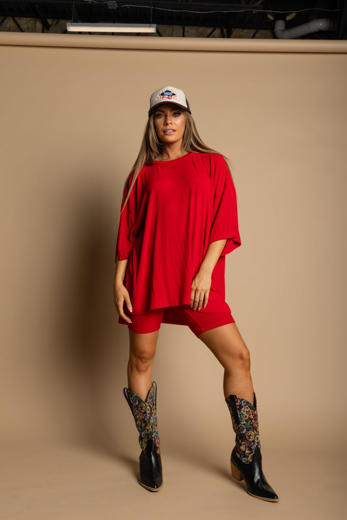 Day Dreamer Ribbed Biker Set - Red