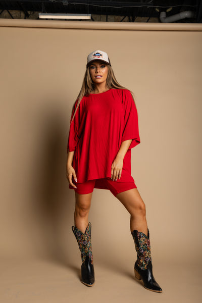 Day Dreamer Ribbed Biker Set - Red