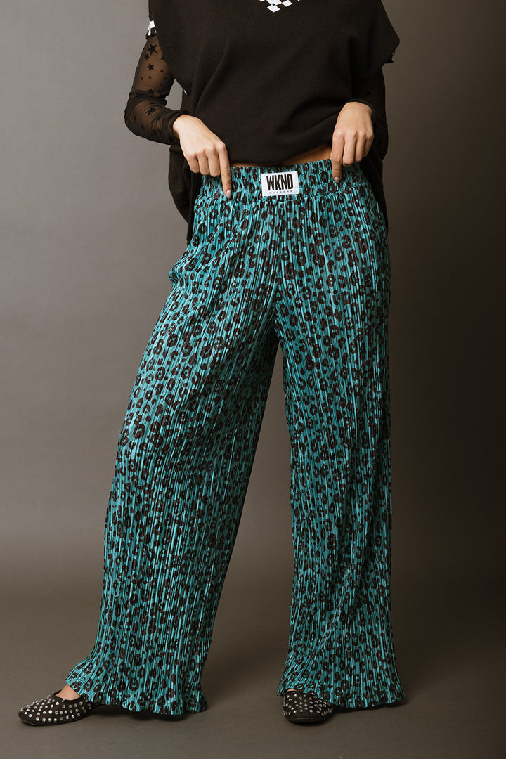 Leopard Plisse Pants - Jade