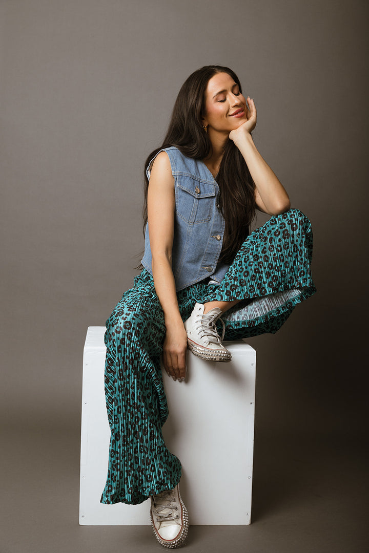 Leopard Plisse Pants - Jade