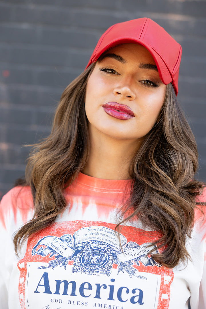 Faux Leather Hat - Red