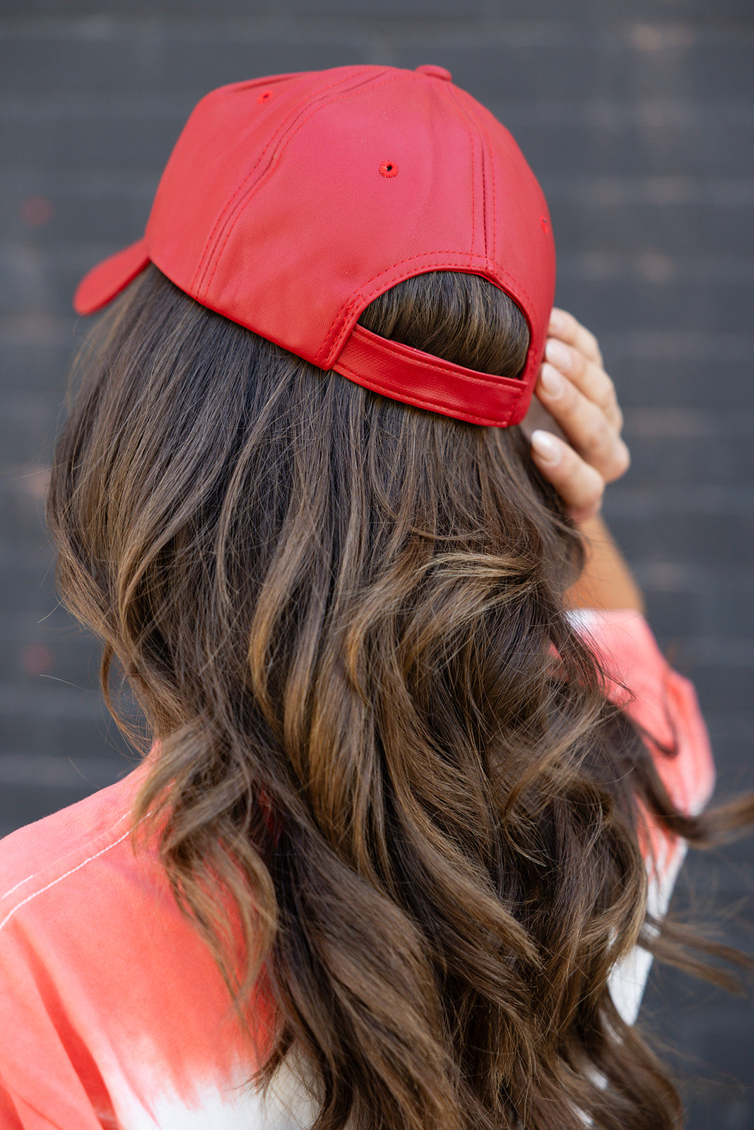 Faux Leather Hat - Red