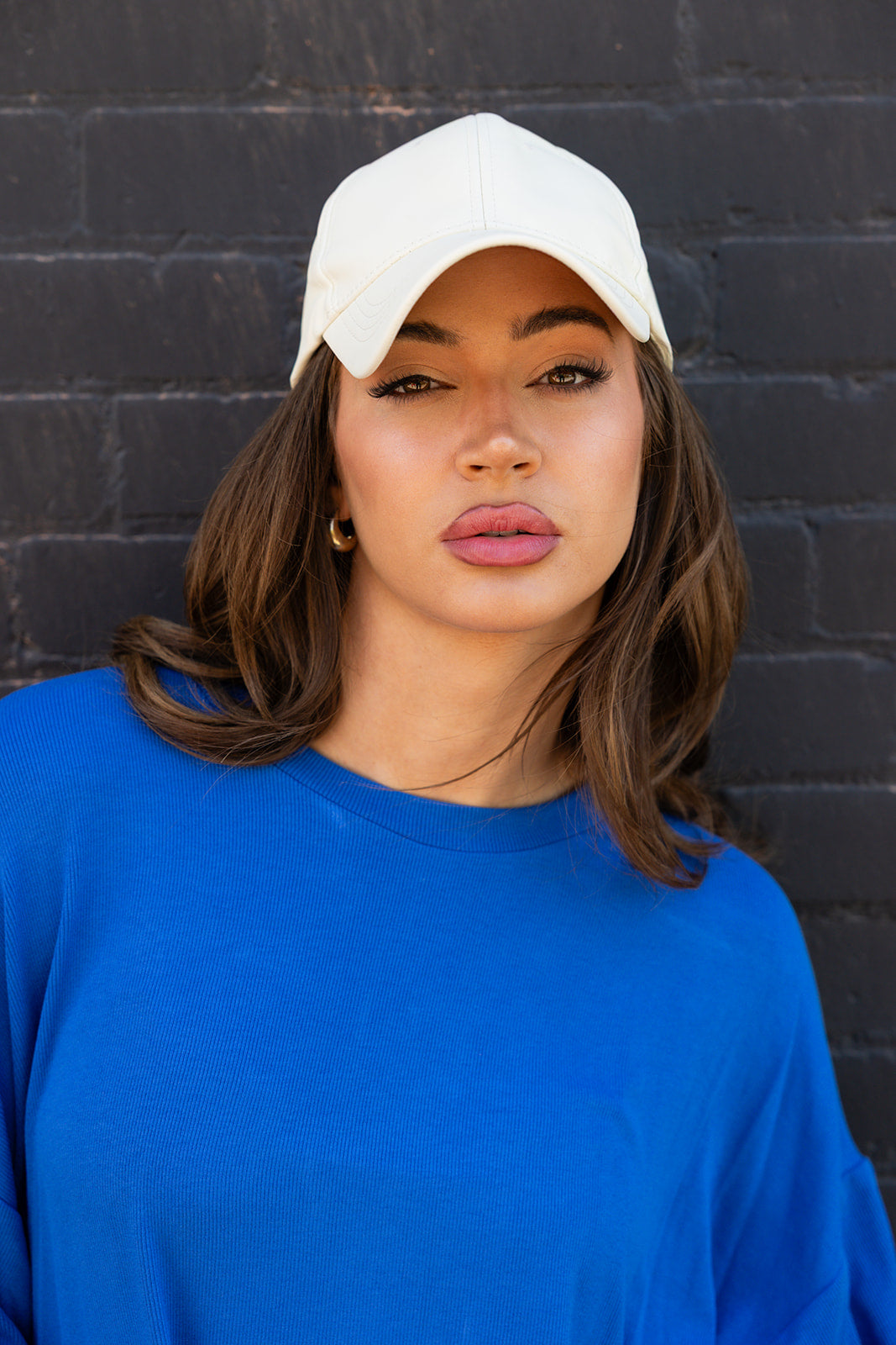Faux Leather Hat- off white