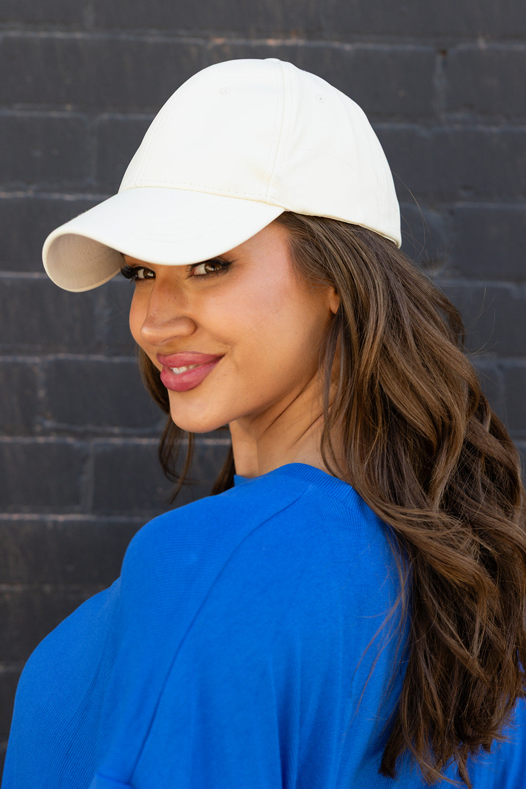 Faux Leather Hat- off white