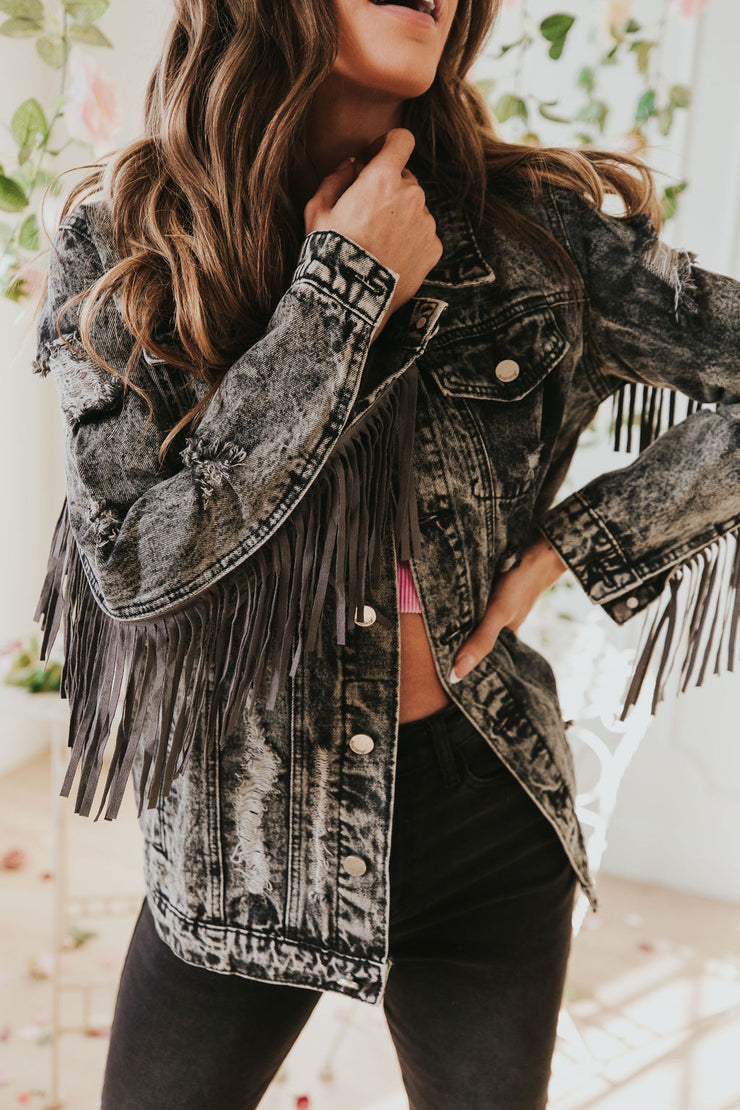 Vibe Check Fringe Denim Jacket